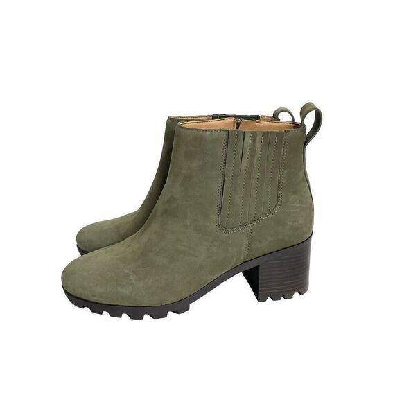NEW Vionic Wilma leather Heeled Ankle Boots Size 9.5 olive green nubuck - Picture 2 of 11